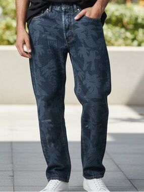 Palm Angels print denim jeans